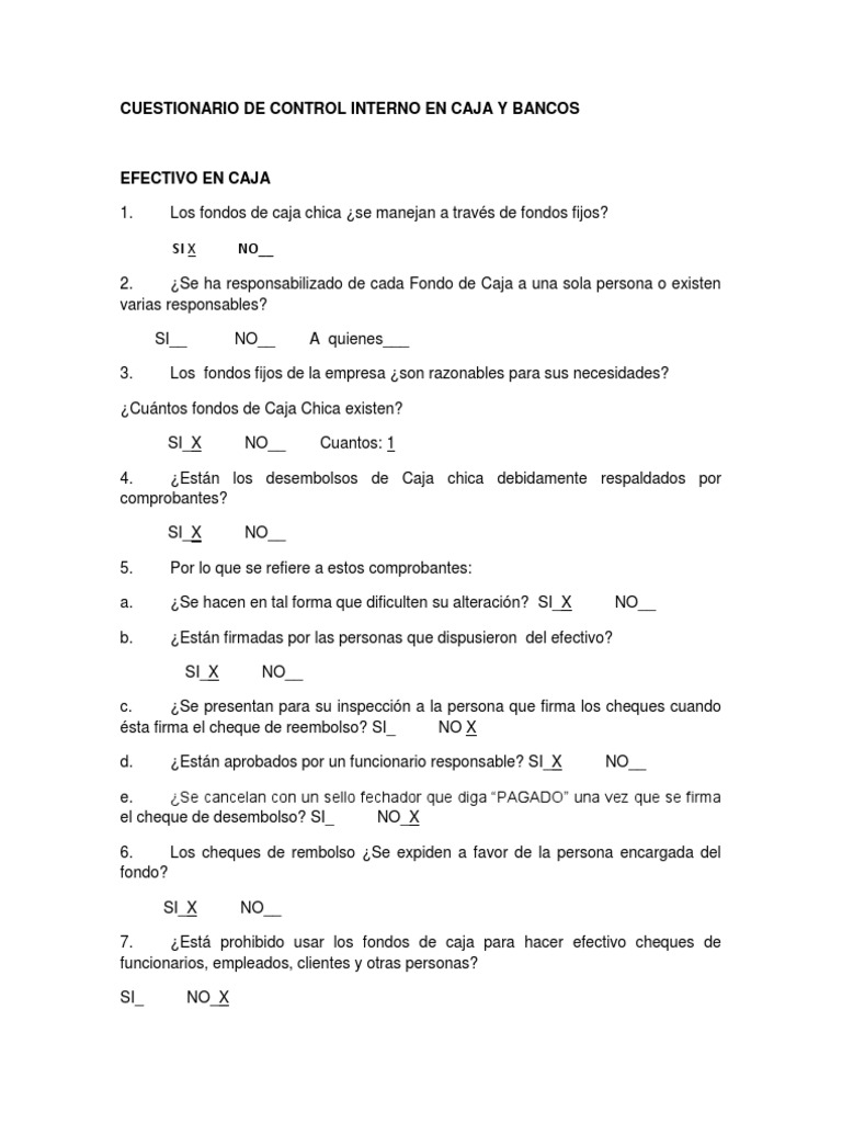 Cuestionario de Control Interno en Caja y Bancos - Docx2 | PDF ...