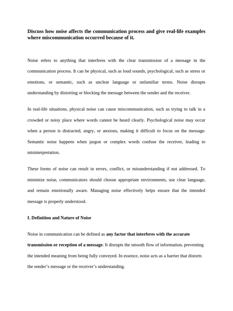 Discuss How Noise Affects the Communication Process and Give Real-life ...