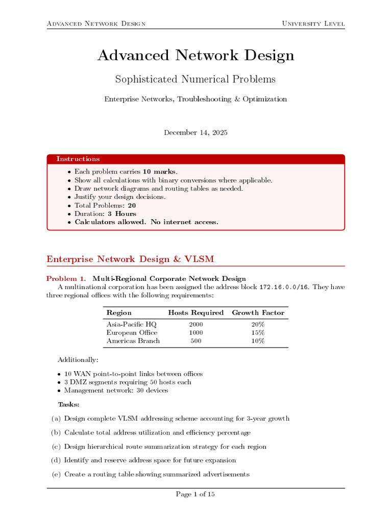 Advanced Network Design Problems Guide | PDF | I Pv6 | Ip Address