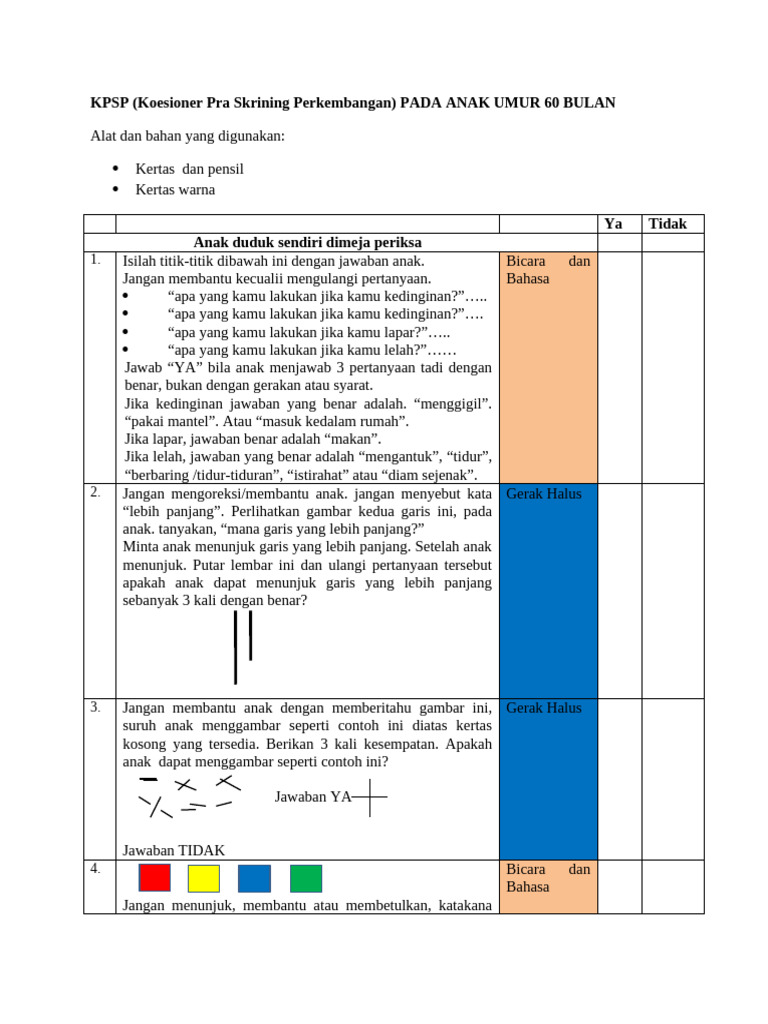 KPSP untuk Anak Usia 60-72 Bulan | PDF