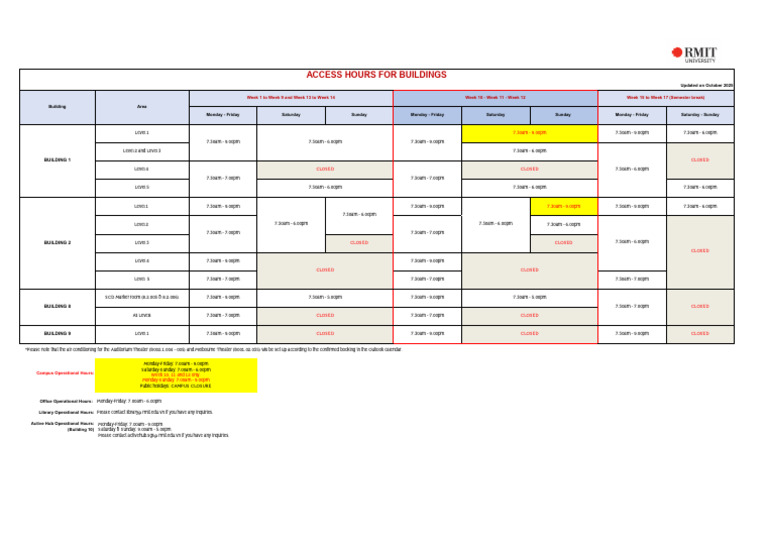 Campus Building Access Hours Guide | PDF