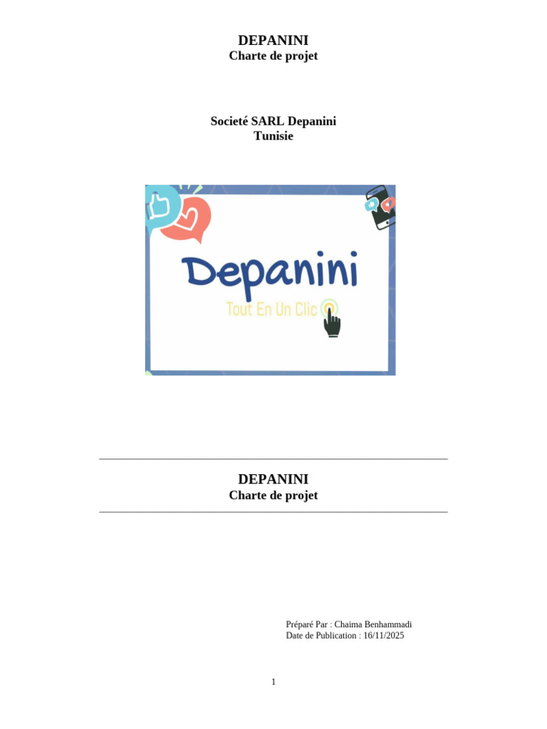 Charte de projet pour l'application Depanini | PDF | Commercialisation ...