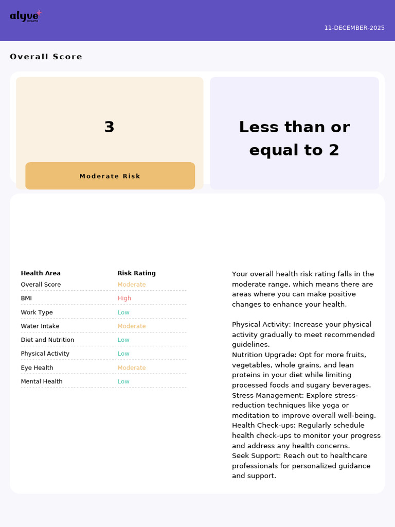 Health Risk Assessment Report | PDF | Body Mass Index | Healthy Diet