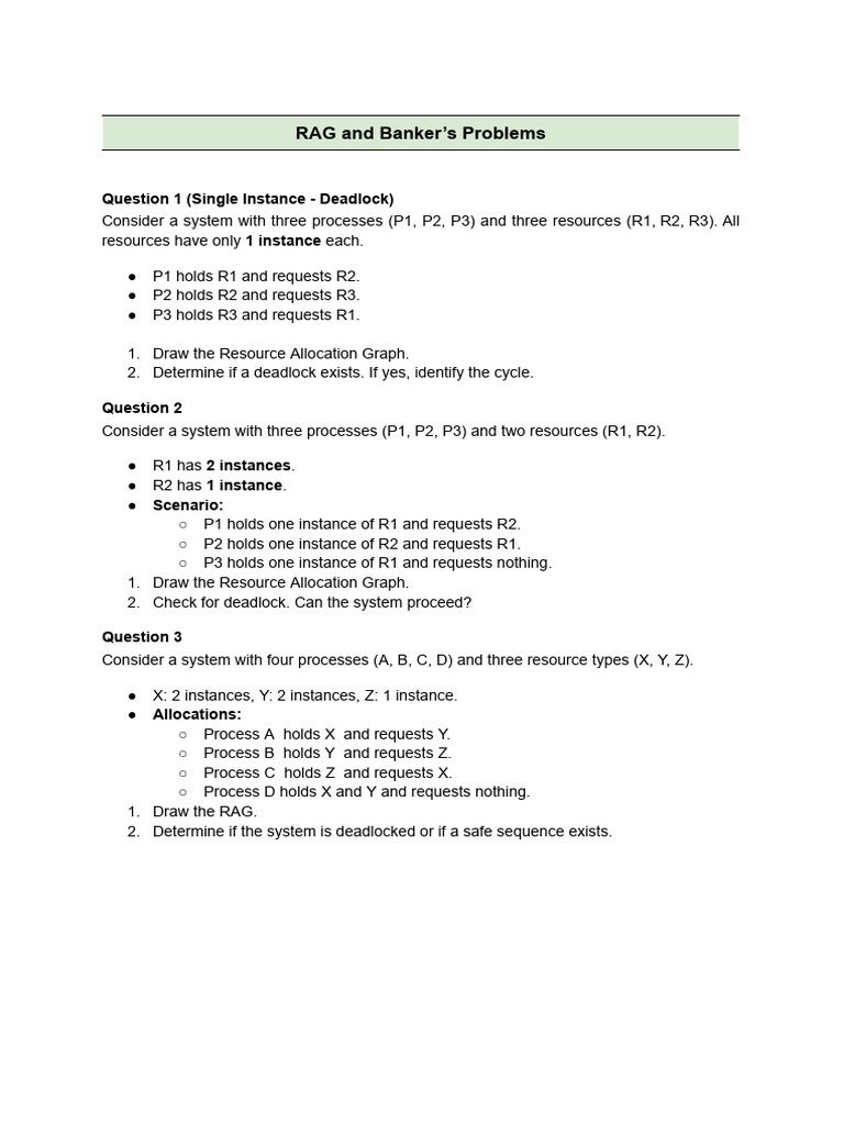 RAG and Banker's Algorithm Problems | PDF | Theoretical Computer ...