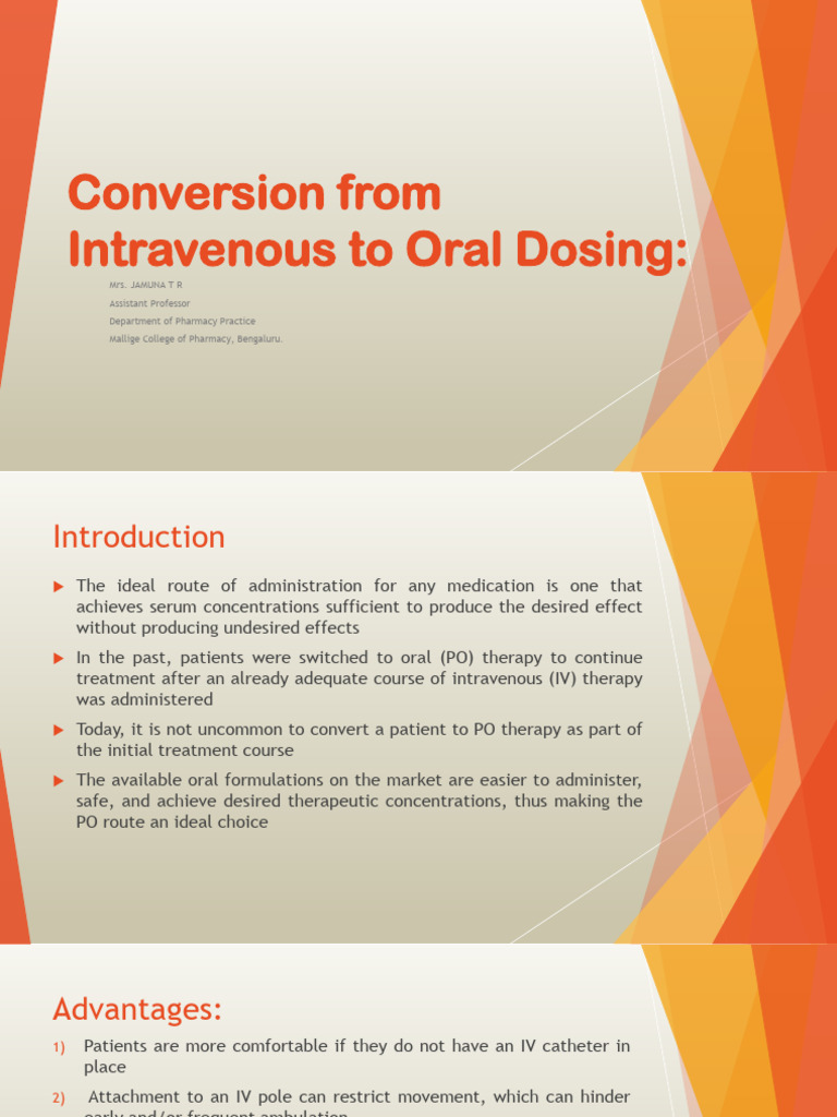 Conversion From Intravenous to Oral Dosing | PDF | Intravenous Therapy ...