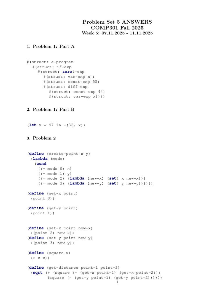 COMP301 Fall 2025 Problem Set 5 Answers | PDF
