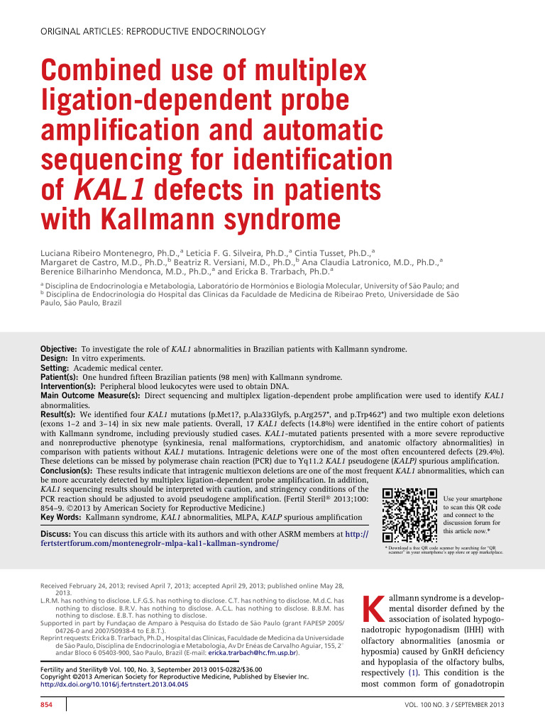 KAL1 Defects in Kallmann Syndrome Study | PDF | Life Sciences | Genetics