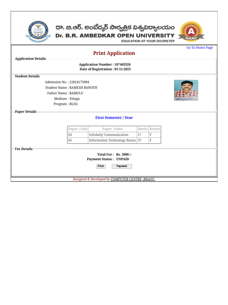 BLISc Application Details for Ramesh Banoth | PDF