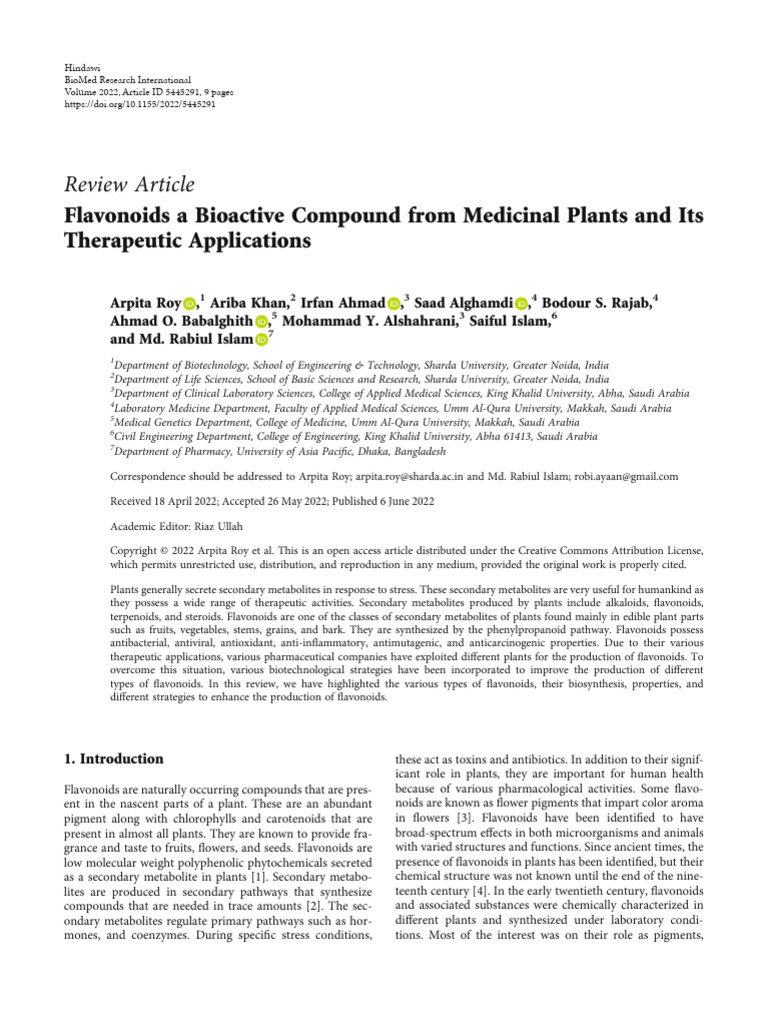 Flavonoids A Bioactive Compound From Medicinal Plants and Its ...