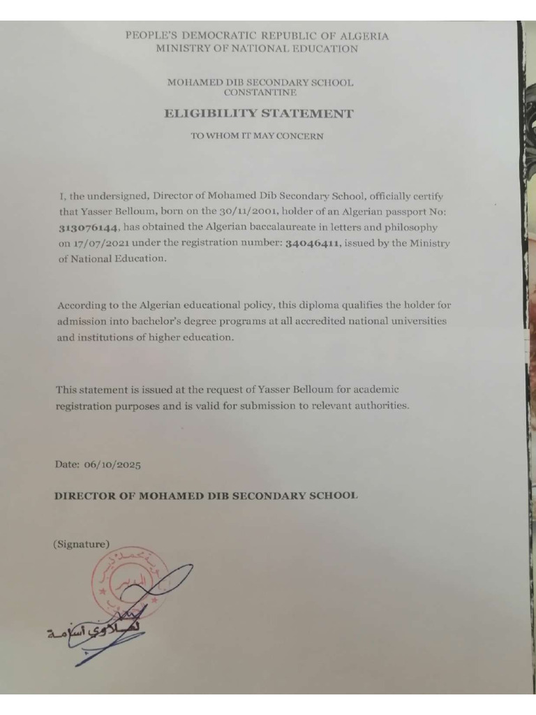 Eligibility Statement | PDF
