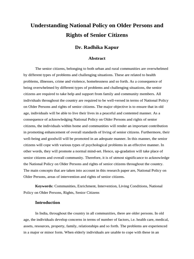 National Policy on Senior Citizens' Rights | PDF | Poverty | Poverty ...