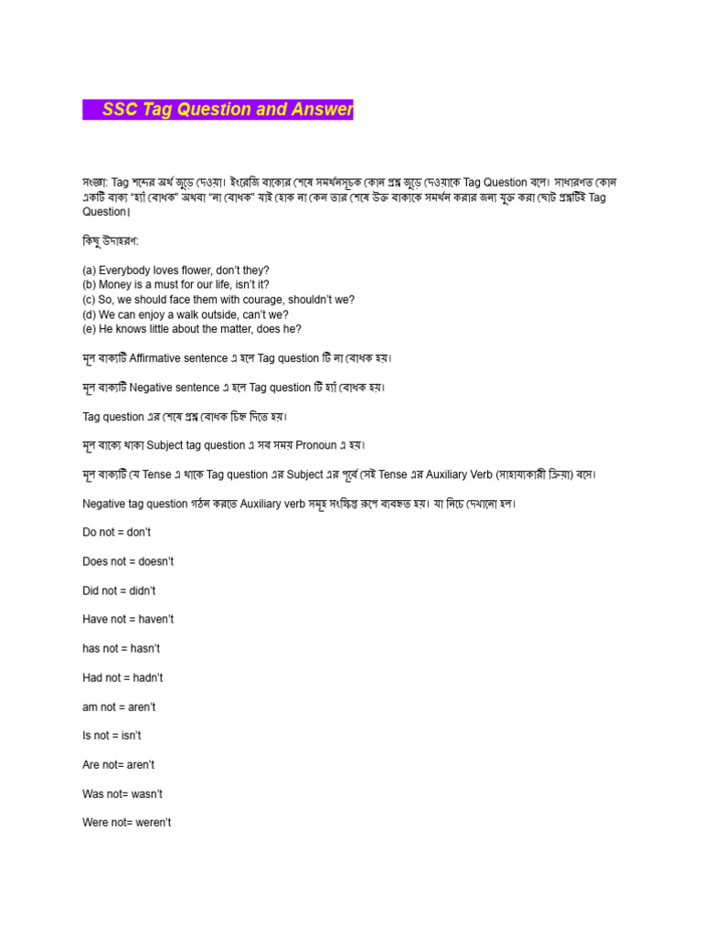 SSC Tag Question and Answer-2 | PDF