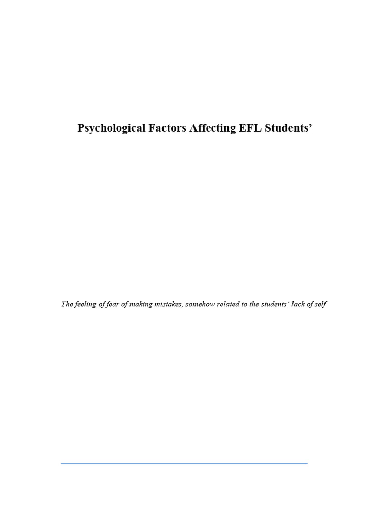 Psychological Factors Affecting EFL Students Spea | PDF | Self Esteem ...