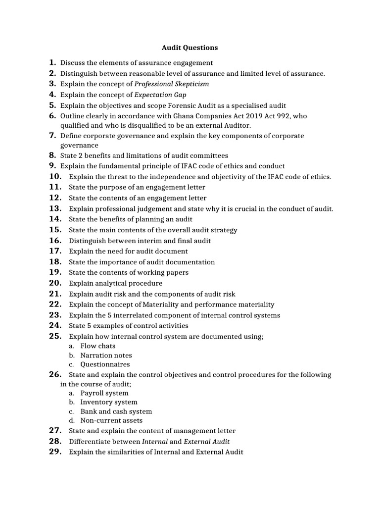 Audit Questions Update 10.01.2024 2 | PDF | Audit | Auditor's Report