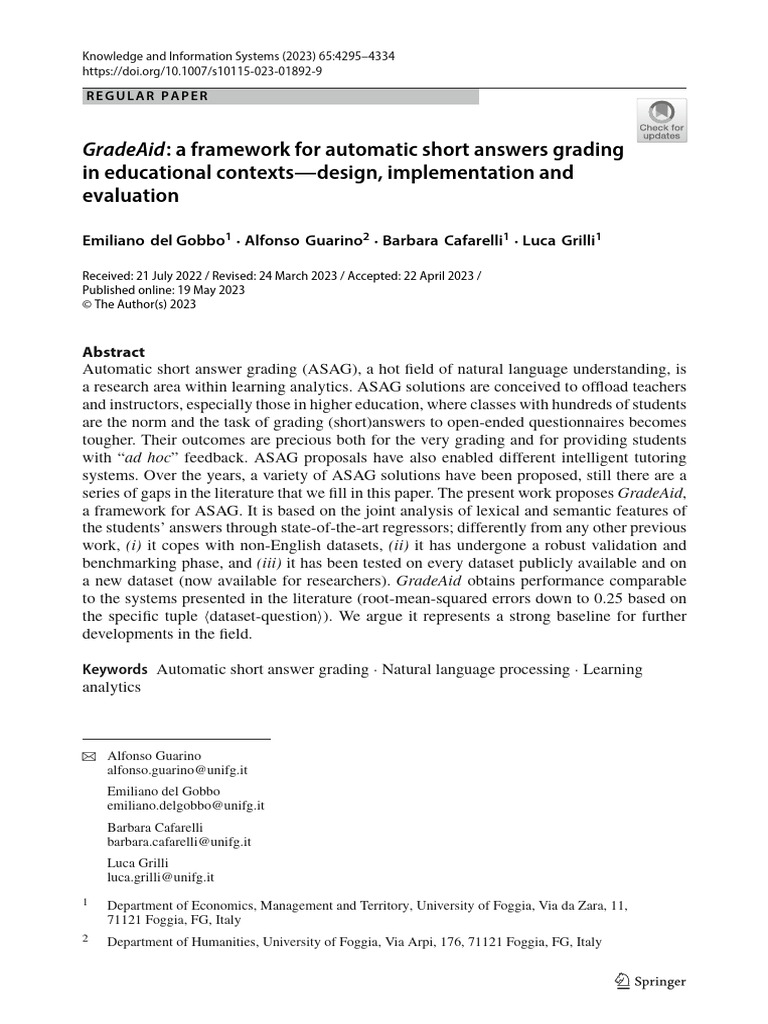 GradeAid: Framework for Automatic Grading | PDF | Machine Learning ...