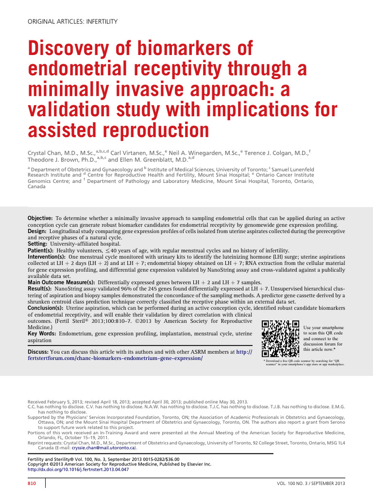 Discovery of Biomarkers of Endometrial Receptivity | PDF | In Vitro ...