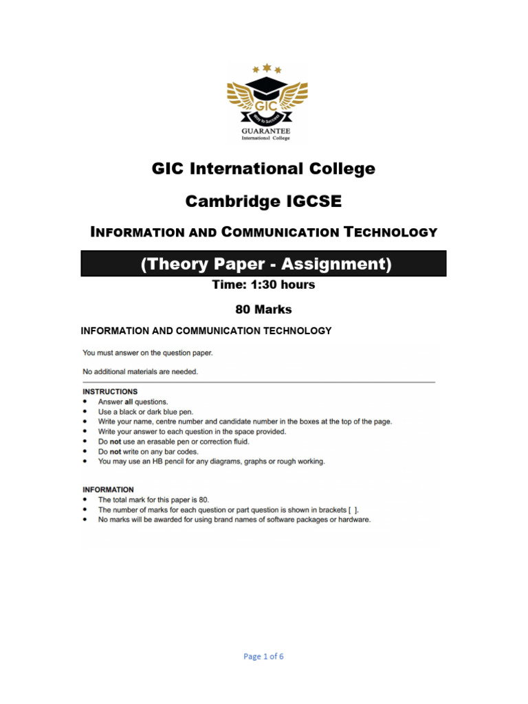 Cambridge IGCSE ICT Theory Paper Guide | PDF | Information And ...
