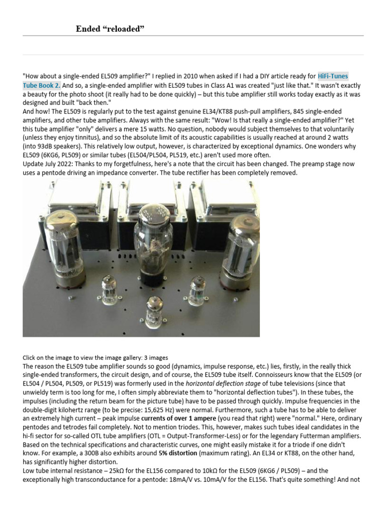 EL509 Single-Ended Tube Amplifier Guide | PDF | Vacuum Tube | Capacitor