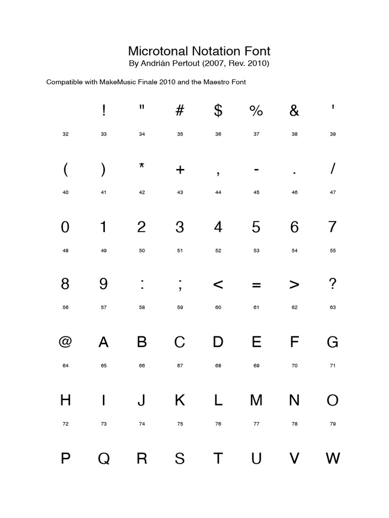 Microtonal Notation Font Cheat Sheet | PDF