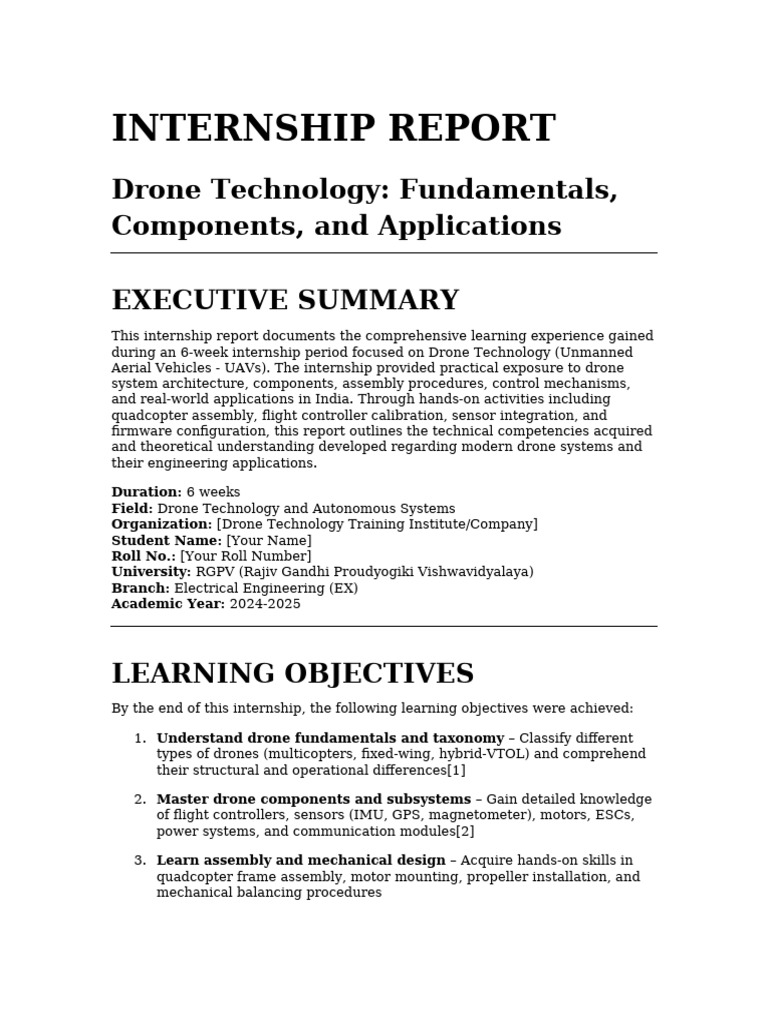 Internship Report on Drone Technology | PDF | Unmanned Aerial Vehicle
