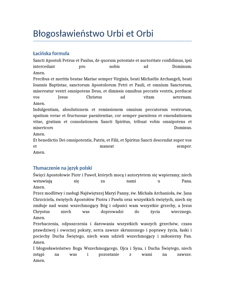 Blogoslawienstwo Urbi Et Orbi | PDF