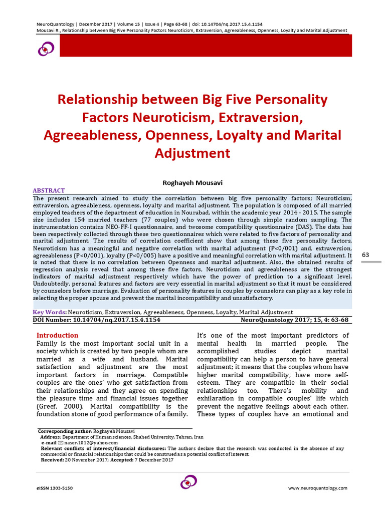 Relationship Between The Big Five Person | PDF | Extraversion And ...