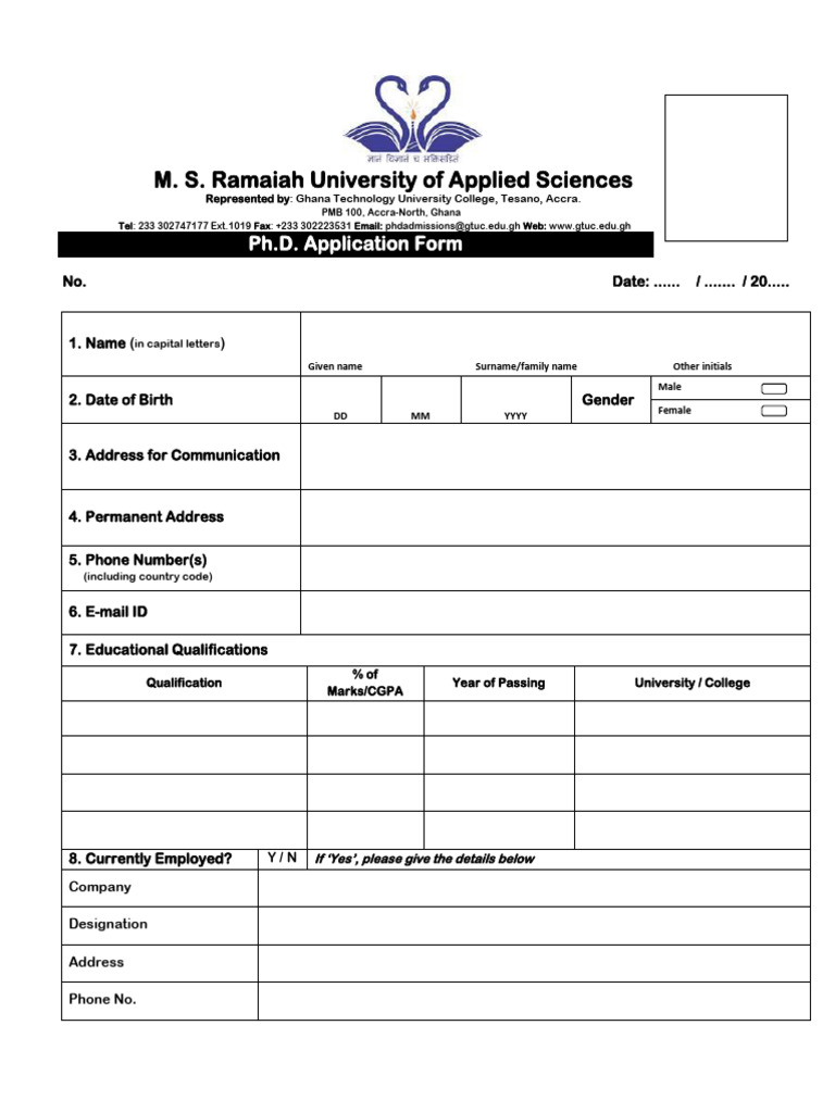 Ph.D. Application Form MS Ramaiah | PDF | Doctor Of Philosophy