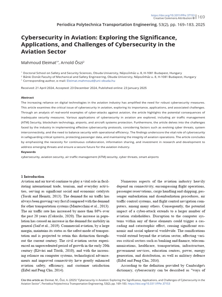 Cybersecurity Challenges in Aviation | PDF | Computer Security | Security