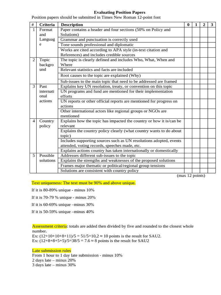 Guidelines for Evaluating Position Papers | PDF