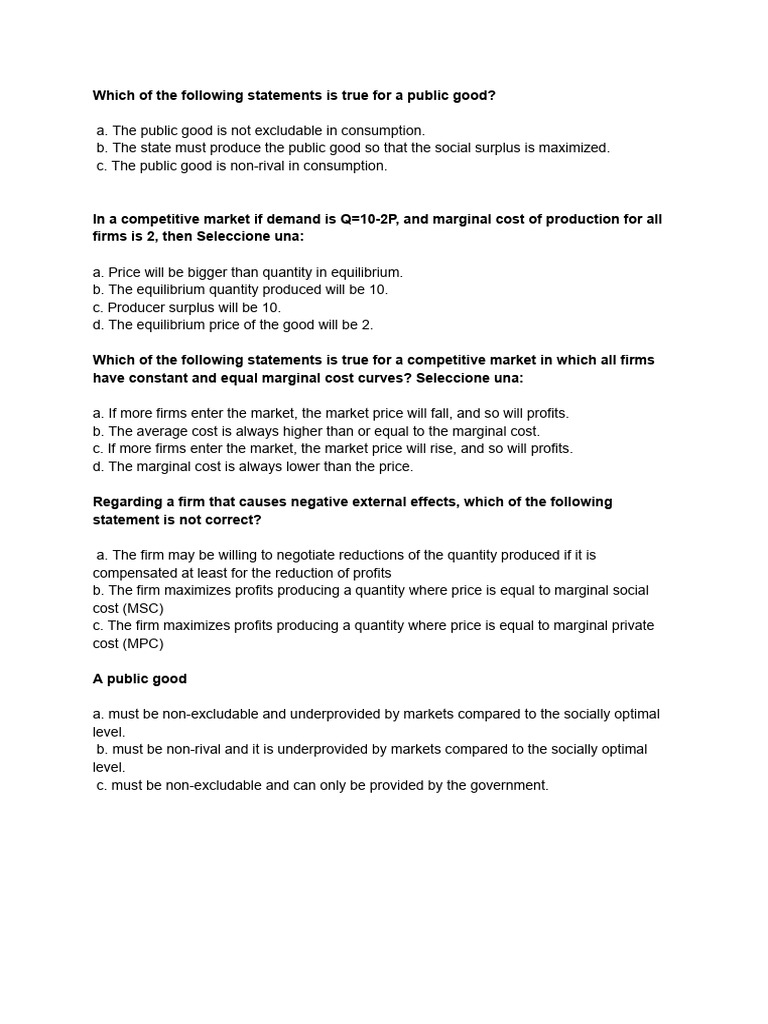 Public Goods and Market Dynamics Explained | PDF | Marginal Cost ...