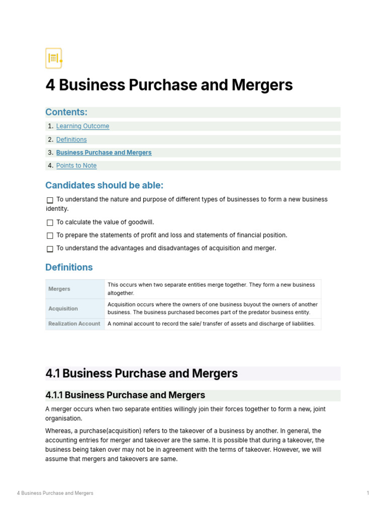 Business Purchase and Mergers Guide | PDF | Debits And Credits ...