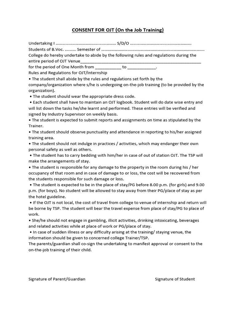 OJT Consent Form and Guidelines | PDF