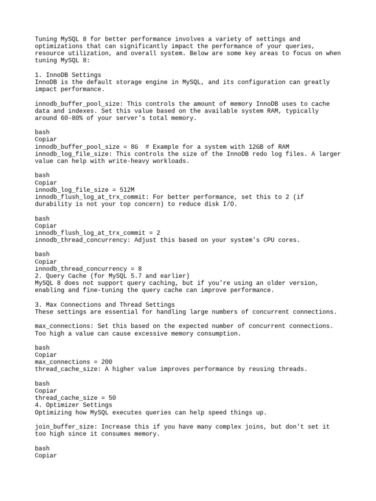 Optimize MySQL 8 Performance Settings | PDF | Cache (Computing ...