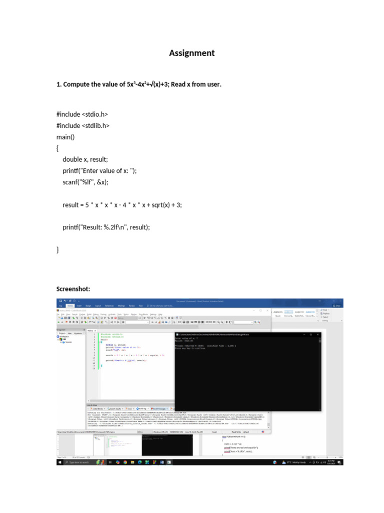 C Programming Assignments Solutions | PDF | Quadratic Equation | Algebra