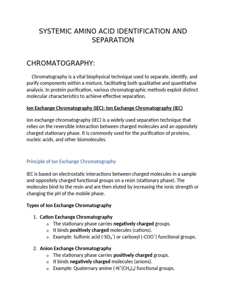 Systemic Amino Acid Identification and Separation | PDF ...