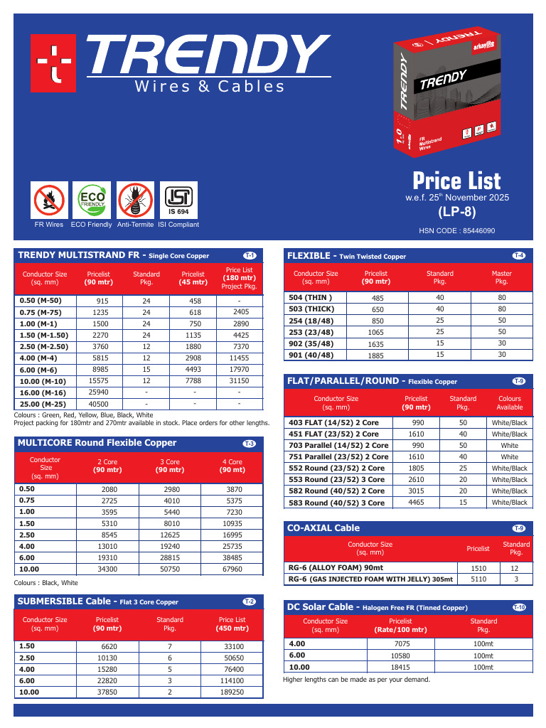 Trendy Electricals Cable Price List | PDF | Wire | Electrical Conductor