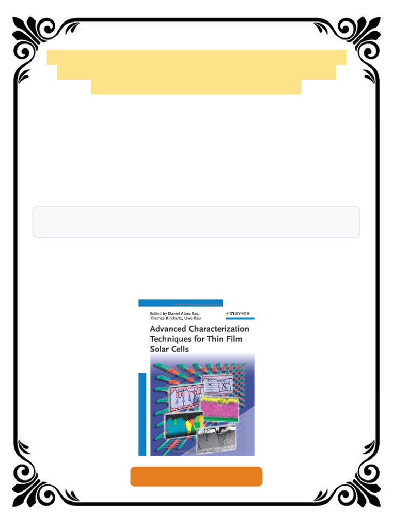 Advanced Characterization Techniques for Thin Film Solar Cells 1st ...