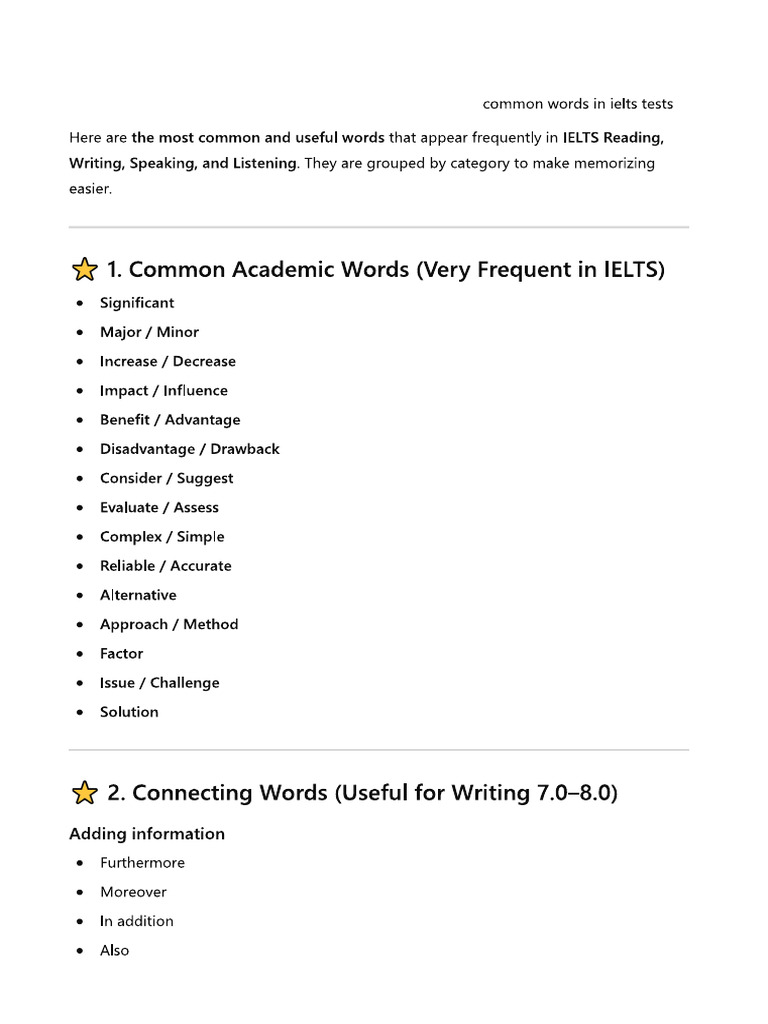 Common Words in Ielts Tests | PDF