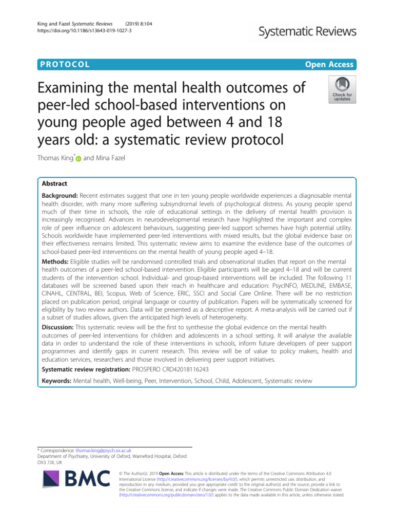 Peer-Led Mental Health Interventions Review | PDF | Systematic Review ...