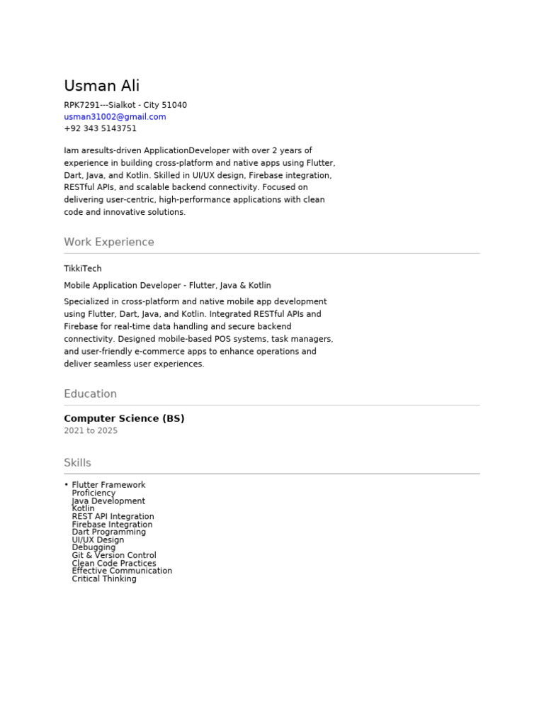 Usman Ali: Work Experience | PDF