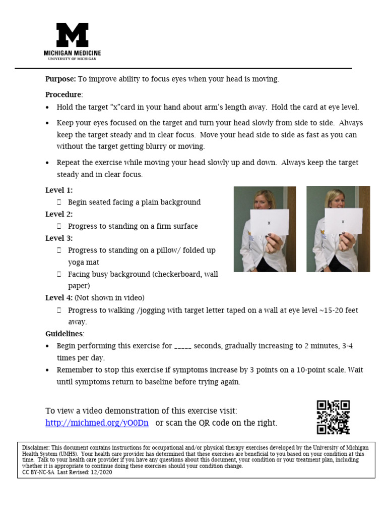 Michigan Vestibular Rehab Exercises | PDF