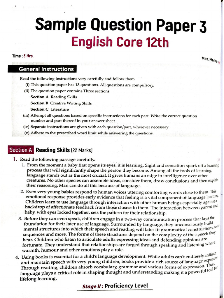 English Sample Paper 3 | PDF