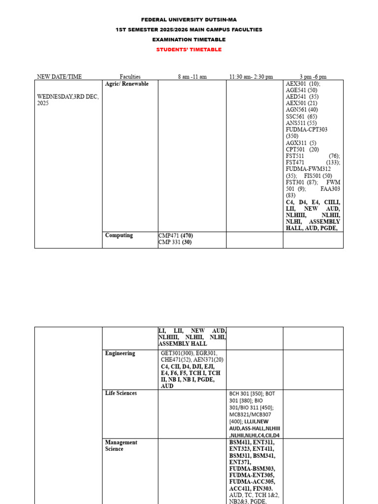 First Semester Isa Kaita Combined Time Table.docx | PDF