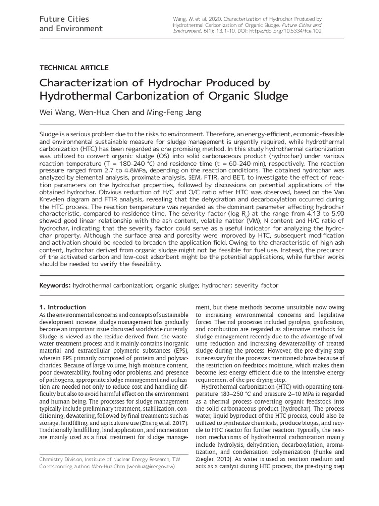 Hydrochar from Organic Sludge via HTC | PDF | Adsorption | Pyrolysis