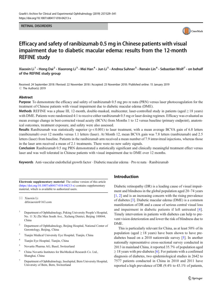 Efficacy and Safety of Ranibizumab 0.5 Mg in Chinese Patients With ...