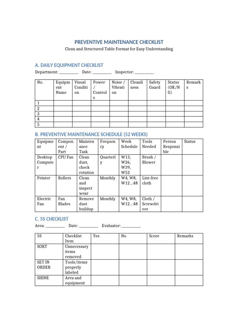 Preventive Maintenance Checklist Guide | PDF