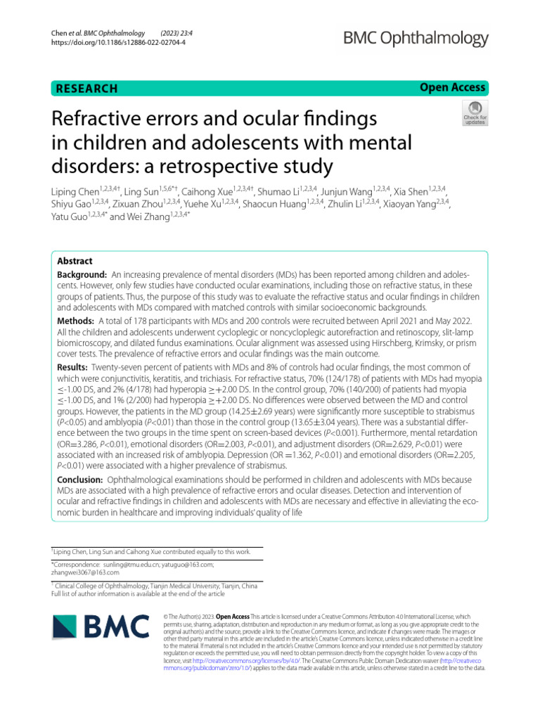 Refractive Errors and Ocular Findings in Children and Adolescents With ...