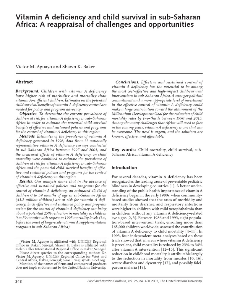 Aguayo Baker 2005 Vitamin a Deficiency and Child Survival in Sub | PDF ...