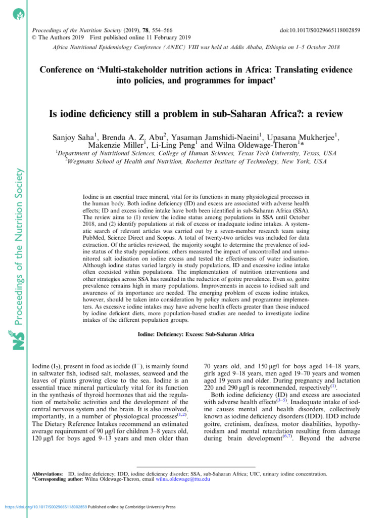 Iodine Deficiency and Excess in SSA | PDF | Thyroid | Iodine