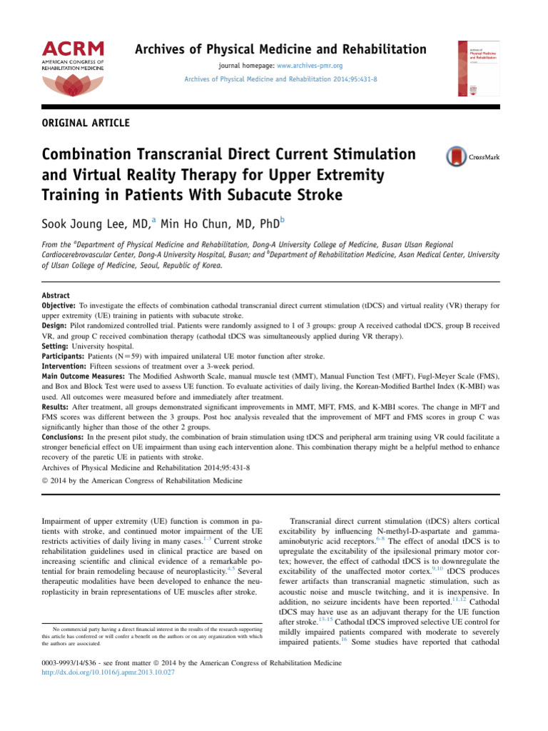 tDCS and VR Therapy for Stroke Recovery | PDF | Virtual Reality ...